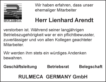 Traueranzeige von Lienhard Arendt von Super Sonntag Aschersleben