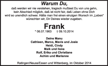 Traueranzeige von Frank Göritz von Super Sonntag Wittenberg