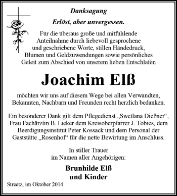 Traueranzeige von Joachim Elß von Super Sonntag Dessau / Köthen