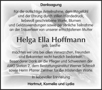 Traueranzeige von Helga Hoffmann von WVG - Wochenspiegel Quedlinburg