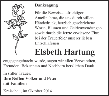 Traueranzeige von Elsbeth Hartung von WVG - Wochenspiegel NMB / WSF / ZTZ