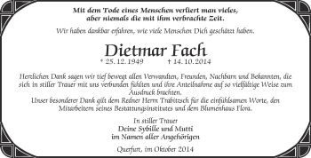 Traueranzeige von Dietmar Fach von Super Sonntag Merseburg