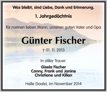 Traueranzeige von Günter Fischer von Mitteldeutsche Zeitung Halle/Saalkreis