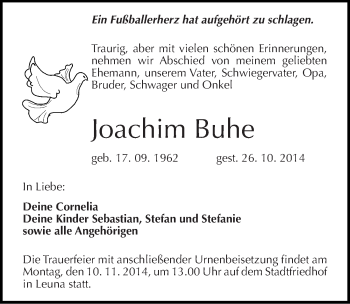 Traueranzeige von Joachim Buhe von Mitteldeutsche Zeitung Halle/Saalkreis