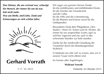 Traueranzeige von Gerhard Vorrath von Mitteldeutsche Zeitung Mansfelder Land