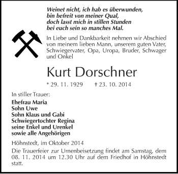 Traueranzeige von Kurt Dorschner von Mitteldeutsche Zeitung Halle/Saalkreis