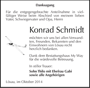 Traueranzeige von Konrad Schmidt von Mitteldeutsche Zeitung Weißenfels