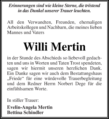 Traueranzeige von Willi Mertin von Mitteldeutsche Zeitung