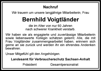 Traueranzeige von Bernhild Voigtländer von Mitteldeutsche Zeitung