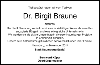 Traueranzeige von Birgit Braune von Mitteldeutsche Zeitung Naumburg/Nebra