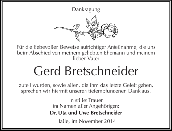 Traueranzeige von Gerd Bretschneider von Mitteldeutsche Zeitung Halle/Saalkreis