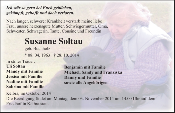 Traueranzeige von Susanne Soltau von Mitteldeutsche Zeitung Sangerhausen
