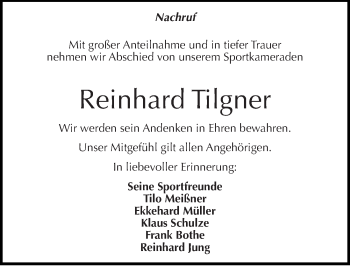 Traueranzeige von Reinhard Tilgner von Mitteldeutsche Zeitung Naumburg/Nebra