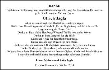 Traueranzeige von Ulrich Jagla von Mitteldeutsche Zeitung Sangerhausen