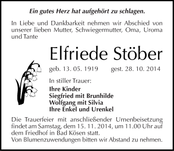 Traueranzeige von Elfriede Stöber von Mitteldeutsche Zeitung Naumburg/Nebra