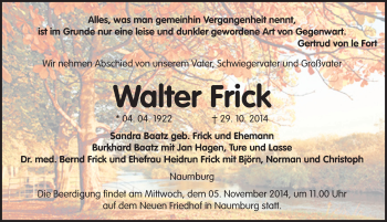 Traueranzeige von Walter Frick von Mitteldeutsche Zeitung Naumburg/Nebra
