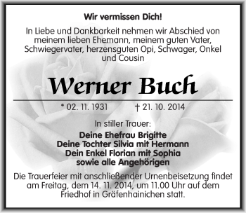 Traueranzeige von Werner Buch von Mitteldeutsche Zeitung