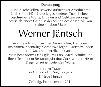 Traueranzeige von Werner Jäntsch von Mitteldeutsche Zeitung Köthen