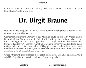 Traueranzeige von Birgit Braune von Mitteldeutsche Zeitung Naumburg/Nebra