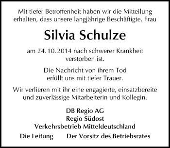 Traueranzeige von Silvia Schulze von Mitteldeutsche Zeitung Halle/Saalkreis