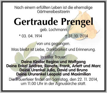 Traueranzeige von Gertraude Prengel von Mitteldeutsche Zeitung Köthen