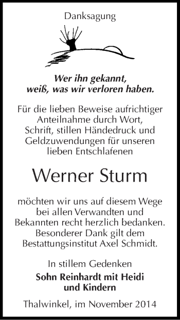 Traueranzeige von Werner Sturm von Mitteldeutsche Zeitung Naumburg/Nebra
