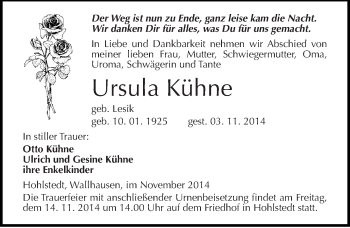 Traueranzeige von Ursula Kühne von Mitteldeutsche Zeitung