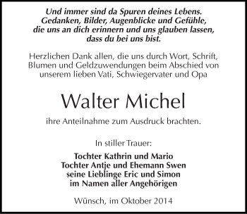 Traueranzeige von Walter Michel von Mitteldeutsche Zeitung Merseburg/Querfurt