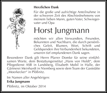 Traueranzeige von Horst Jungmann von Mitteldeutsche Zeitung Halle/Saalkreis