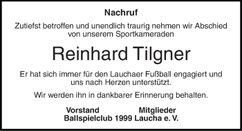 Traueranzeige von Reinhard Tilgner von Mitteldeutsche Zeitung Naumburg/Nebra