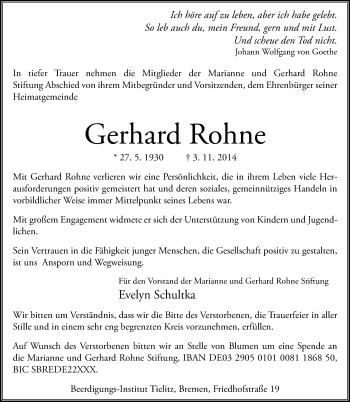 Traueranzeige von Gerhard Rohne von Mitteldeutsche Zeitung Mansfelder Land