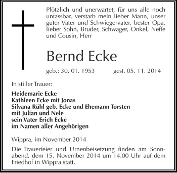 Traueranzeige von Bernd Ecke von Mitteldeutsche Zeitung
