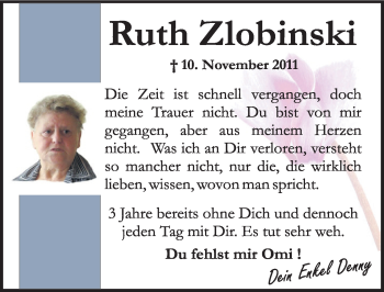 Traueranzeige von Ruth Zlobinski von Mitteldeutsche Zeitung Aschersleben