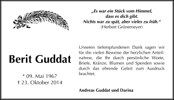 Traueranzeige von Berit Guddat von Mitteldeutsche Zeitung Halle/Saalkreis