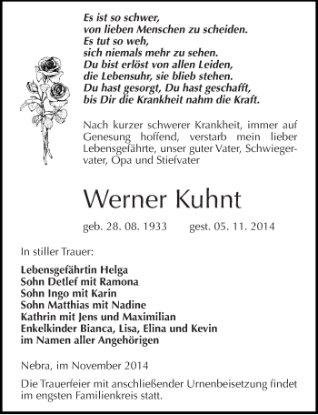 Traueranzeige von Werner Kuhnt von Mitteldeutsche Zeitung Naumburg/Nebra
