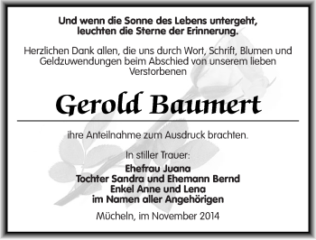 Traueranzeige von Gerold Baumert von Mitteldeutsche Zeitung Merseburg/Querfurt