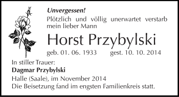 Traueranzeige von Horst Przybylski von Mitteldeutsche Zeitung Halle/Saalkreis