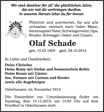 Traueranzeige von Olaf Schade von Mitteldeutsche Zeitung