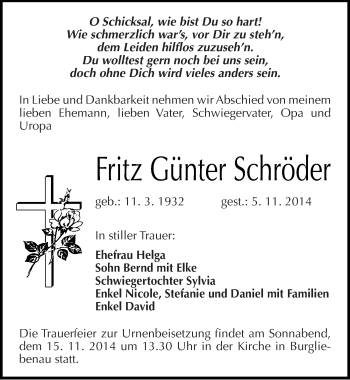 Traueranzeige von Fritz Günter Schröder von Mitteldeutsche Zeitung Halle/Saalkreis