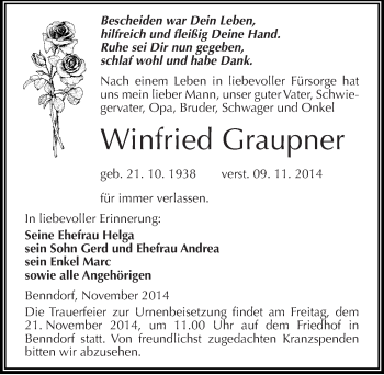 Traueranzeige von Winfried Graupner von Mitteldeutsche Zeitung