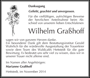 Traueranzeige von Wilhelm Graßhoff von Mitteldeutsche Zeitung Mansfelder Land