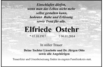 Traueranzeige von Elfriede Ostehr von Mitteldeutsche Zeitung Dessau-Roßlau