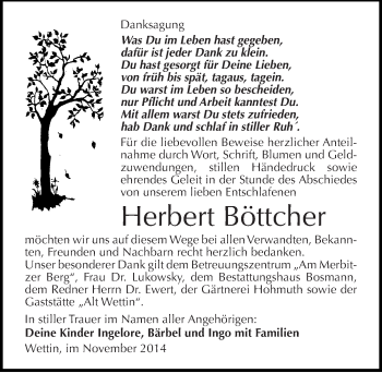 Traueranzeige von Herbert Böttcher von Mitteldeutsche Zeitung Halle/Saalkreis