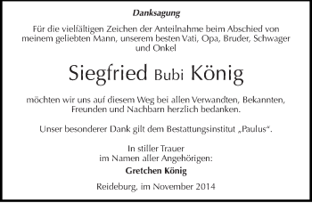 Traueranzeige von Siegfried Bubi König von Mitteldeutsche Zeitung Halle/Saalkreis