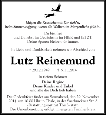 Traueranzeige von Lutz Reinemund von Mitteldeutsche Zeitung