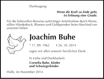 Traueranzeige von Joachim Buhe von Mitteldeutsche Zeitung Halle/Saalkreis