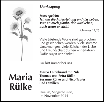 Traueranzeige von Maria Rülke von Mitteldeutsche Zeitung