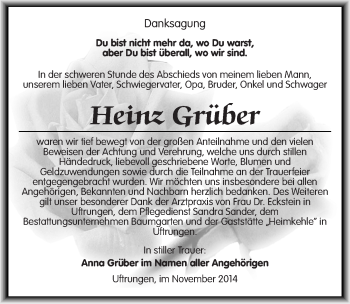 Traueranzeige von Heinz Grüber von Mitteldeutsche Zeitung Sangerhausen
