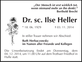 Traueranzeige von Ilse Heller von Mitteldeutsche Zeitung Halle/Saalkreis