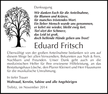 Traueranzeige von Eduard Fritsch von Mitteldeutsche Zeitung